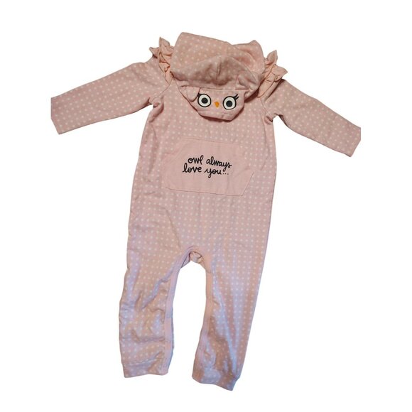 Cat & Jack Baby 18 Month Old One Piece Pajama Pink Polka Dot Owl Always Love You - Picture 1 of 3